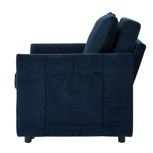 Upholstered Convertible Sleeper Sofa With 5 Position Backrest, Side Pockets, Storage