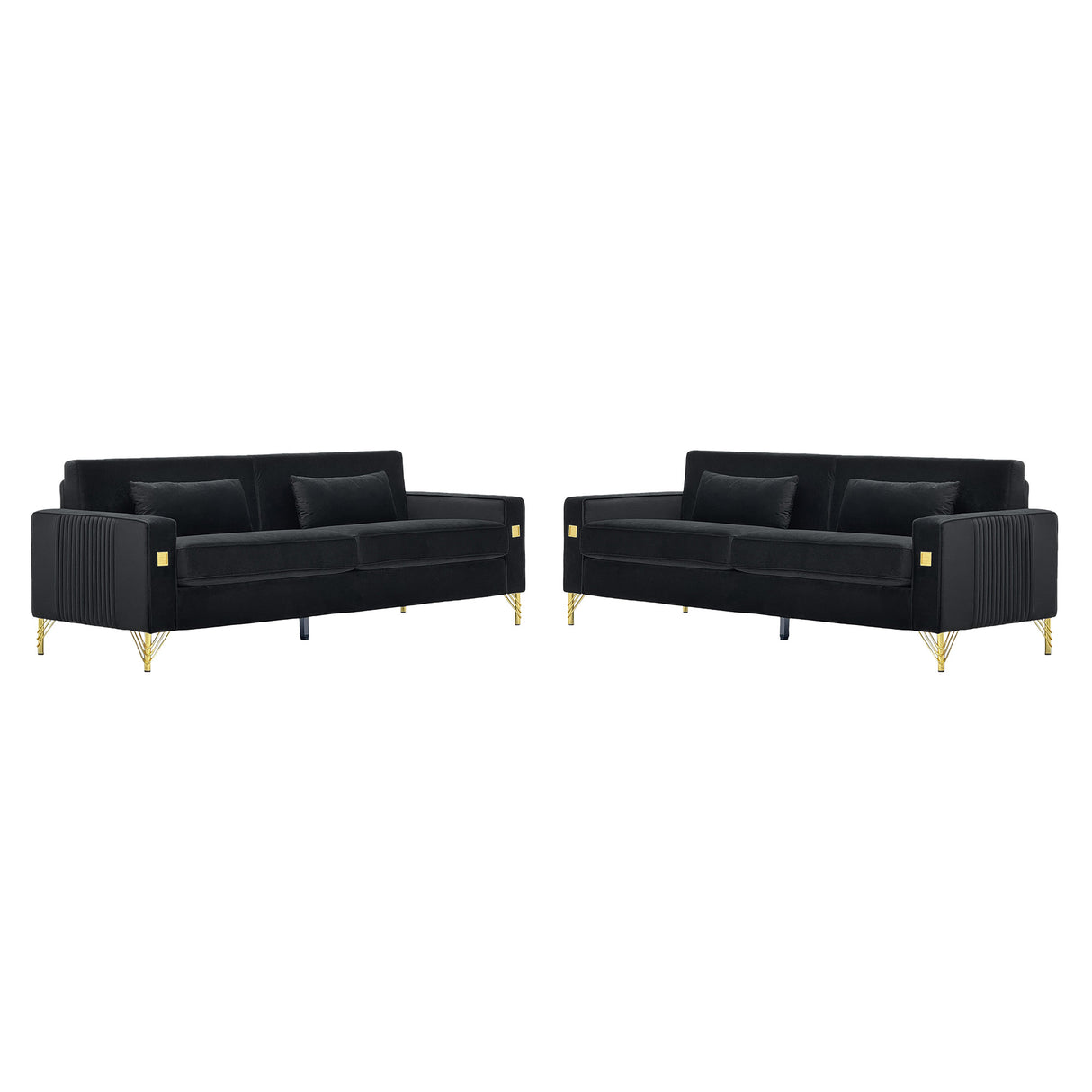Black Velvet 2-Piece Sofa Set