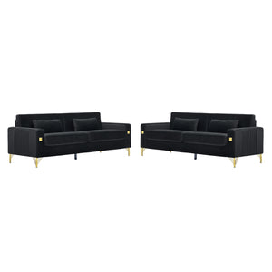 Black Velvet 2-Piece Sofa Set