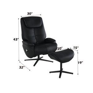 Labotina - Top Grain Leather Accent Chair With Swivel & Ottoman - Black - Best Buy Furniture