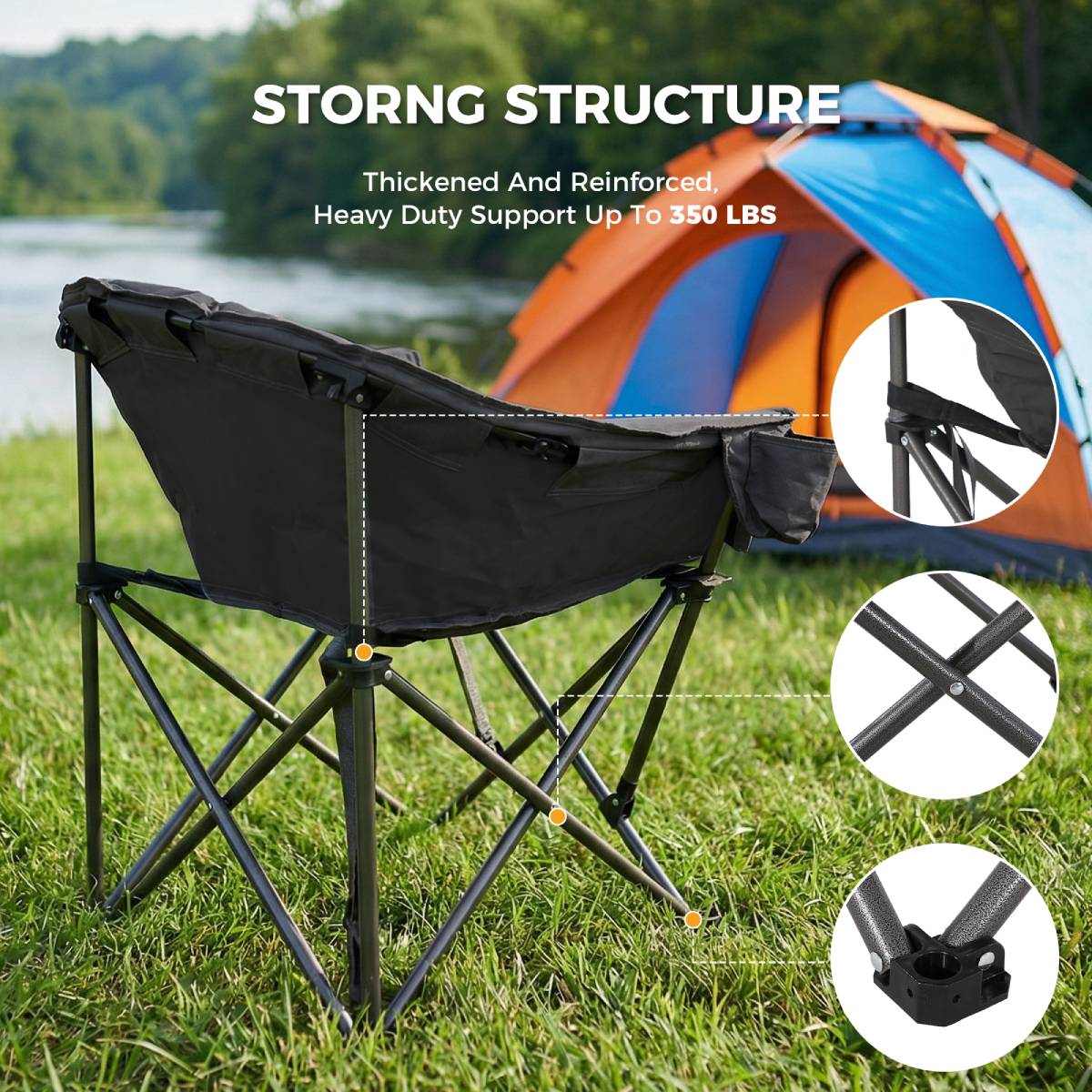 Set of 2 Oversized Camping Chairs with Side Pocket