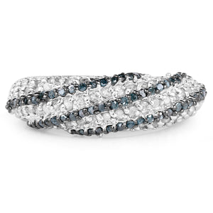 1.25 Carat Genuine Blue Diamond & White Diamond .925 Sterling Silver Ring