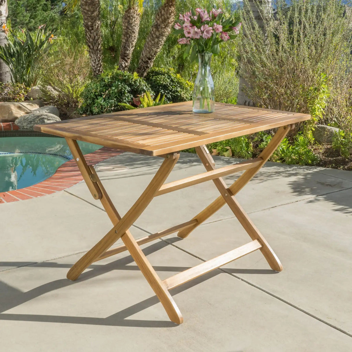 Blissique - Outdoor Foldable Wood Dining Table With Slat Design - Best Buy Furniture