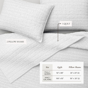 100% Cotton Honeycomb Waffle Garment Washed Quilt Set - Genevieve Collection