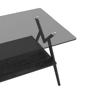 Rectangle Coffee Table With Tempered Glass Top And Shelf, Modern Table For Living Room