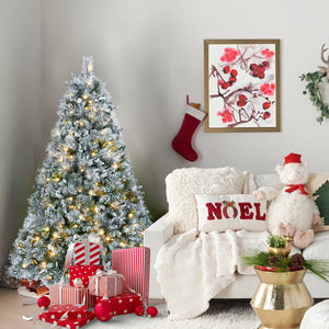 4FT Prelit Flocked Christmas Tree With Pine Needles & Eucalyptus Leaves