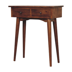 Solid Mango Wood Mini Chestnut Hallway Console with 2 Drawers