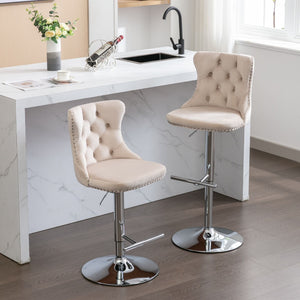Swivel Barstools Adjusatble Seat Height From 25-33", Modern Upholstered Base Bar Stools With Backs Comfortable Tufted For Home Pub And Kitchen Island (Set of 2)