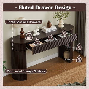 Retro Console Table with Storage, 3 Drawers