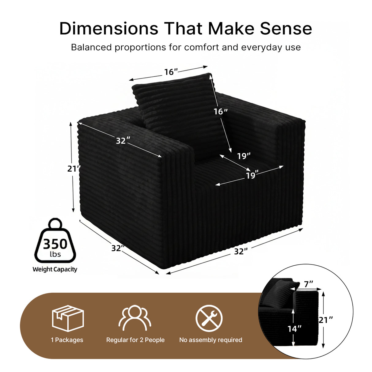 Small Boneless Sofa Chair, No Assembly Couch in a Box Memory Foam Mini Cloud Reading Chair with Throw Pillow for Living Room Bedroom Playroom