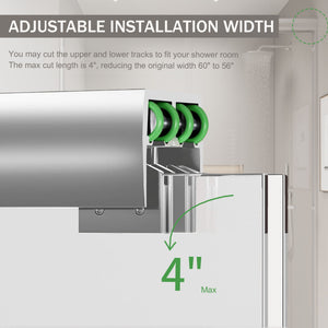 Double Sliding Shower Door, Semi-Frameless Bypass Bathroom Sliding Door With 1/4" (6 Mm) Tempered Glass For Walk-In Shower