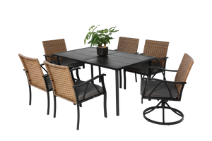 7 Piece Patio Dining Set with Outdoor Wicker Furniture
