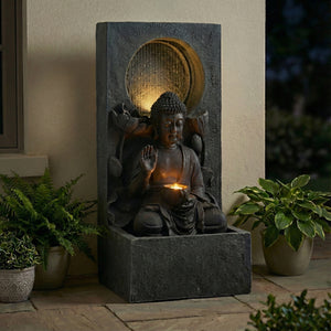 28" H Outdoor Buddha Waterfall Fountain