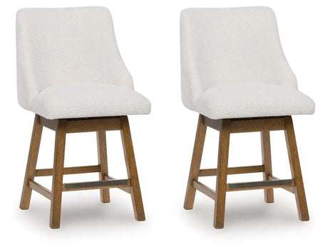Cabalynn - Upholstered Swivel Barstool (Set of 2) - Oatmeal / Light Brown - Best Buy Furniture