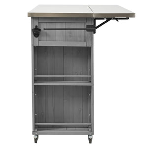 Outdoor Kitchen Island With Stainless Steel Top, Ample Storage Space, Towel And Spice Racks And A Bottle Opener