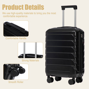 20 Inch ABS Hard Shell Travel Checked Luggage - Black