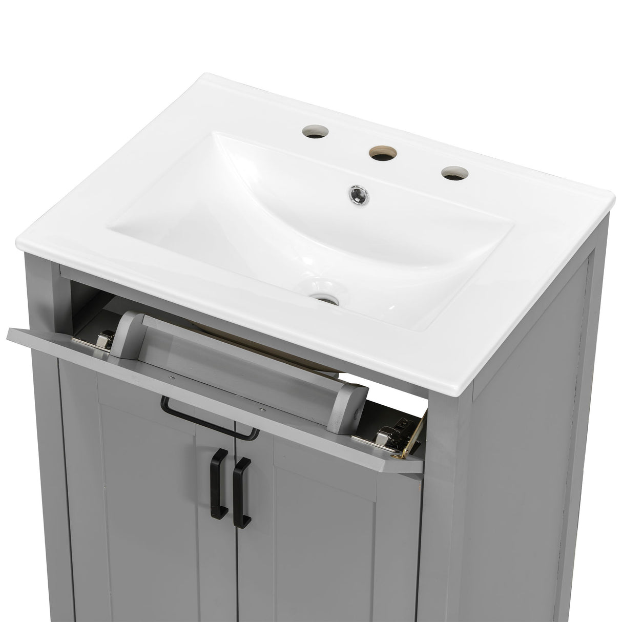 Bathroom Vanity With Ceramic Sink, Soft Close Doors, Flip Drawer, Double Layer Door Shelves