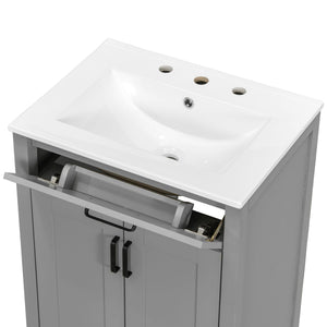 Bathroom Vanity With Ceramic Sink, Soft Close Doors, Flip Drawer, Double Layer Door Shelves