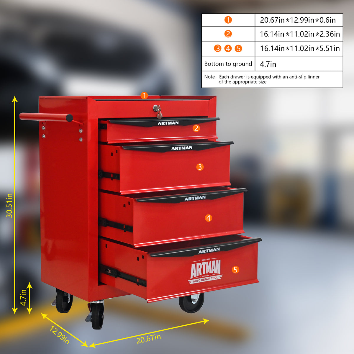 Rolling Metal Tool Chest with 4 Drawers