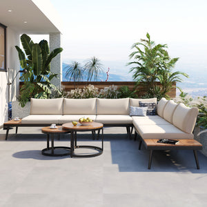 Modern Outdoor Sectional Sofa Set With Nesting Coffee Tables