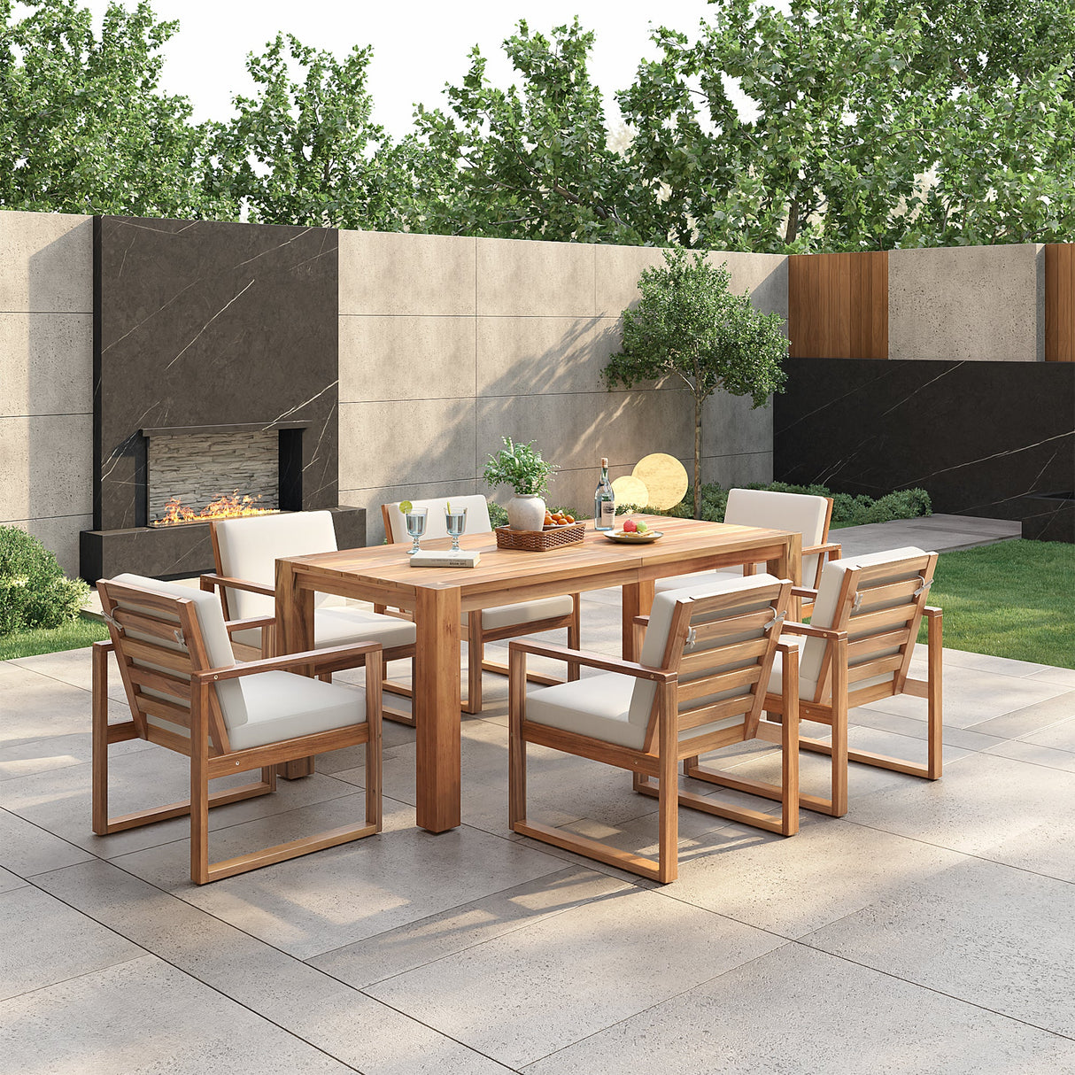 TREXM Patio Table and Chairs Set, 7-Piece Outdoor Dining Set for 6