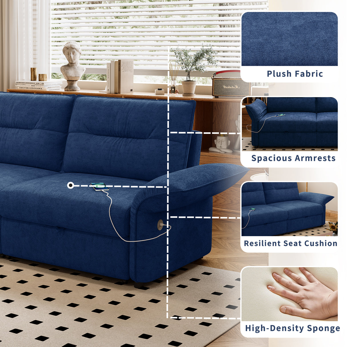 Multi-Functional 85-Inch Convertible Sofa Bed