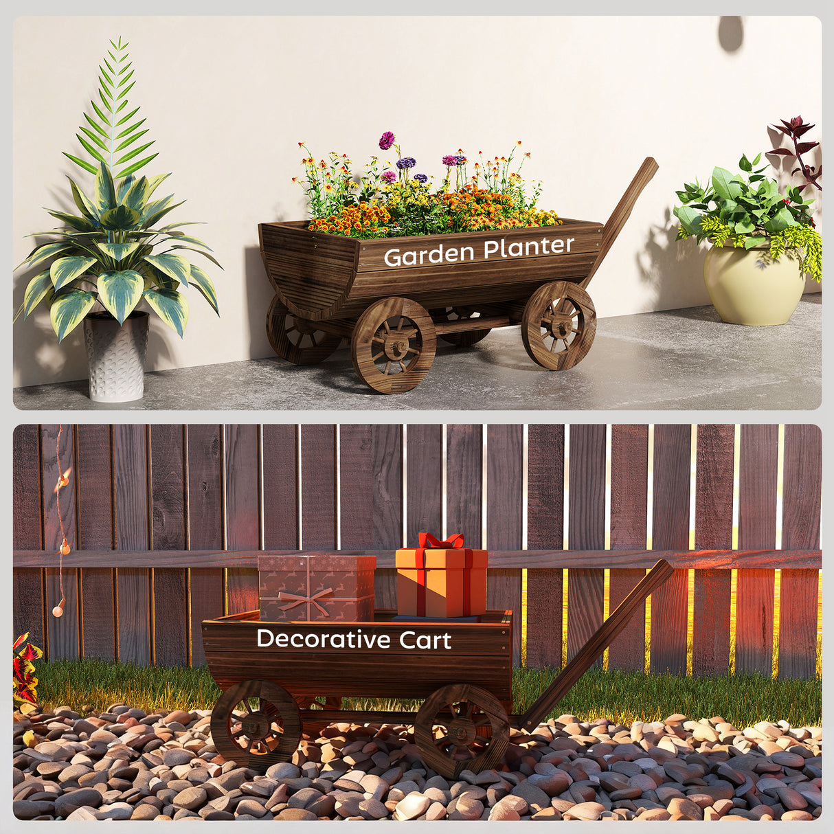 Outsunny Wooden Wagon Planter Box