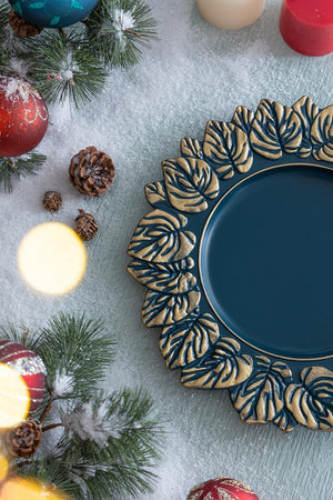Plastic Charger Plate (Set of 8) - Blue / Gold