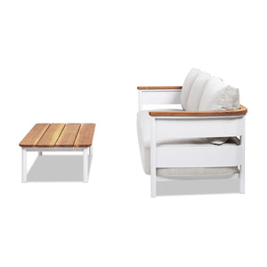 Rhodes 2pc Teak & Aluminum Outdoor Sofa and Coffee Table Set