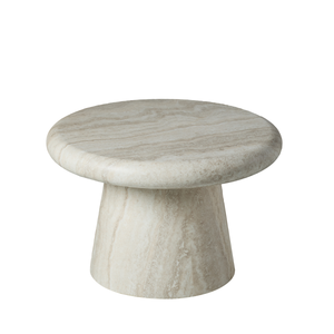Round Fiberglass Coffee Table, 21.65-Inch, Travertine Print, Low Profile