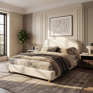 Queen Size Upholstered Bed With Boucle Fabric