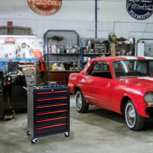 Rolling Metal Tool Chest with 6 Drawers - Black