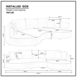 128.74 Inch Modern Sectional Curved Sofa Couch