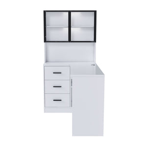 L-Shaped Computer Desk With Glass Cabinets, Built In LED Lights, USB Charging Ports