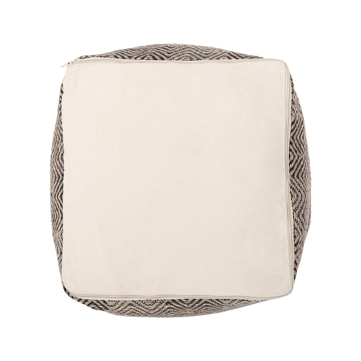Barracuda Handcrafted Cotton Pouf With Chevron Pattern - Brown / Beige