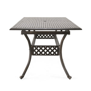 Outdoor Expandable Dining Table With Umbrella Holder, Lattice Pattern And Curved Legs - Black