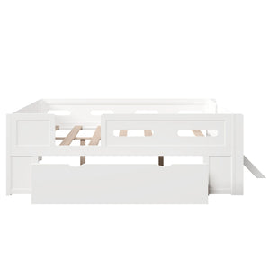 Platform Bed With Guardrail And Drawer