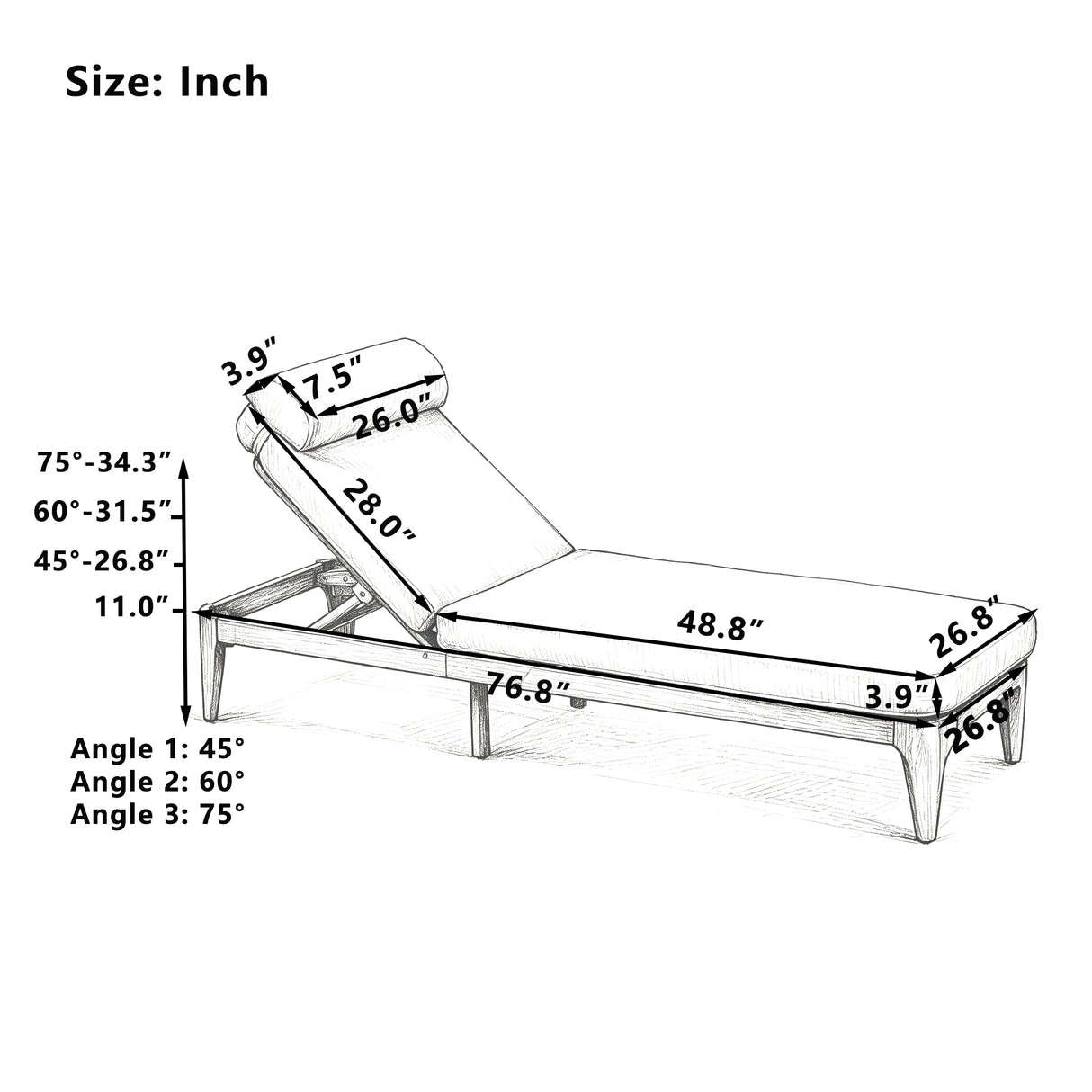 TOPMAX Acacia Wood Chaise Lounge