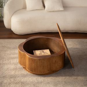 Flower-Shaped Rattan Coffee Table with Storage