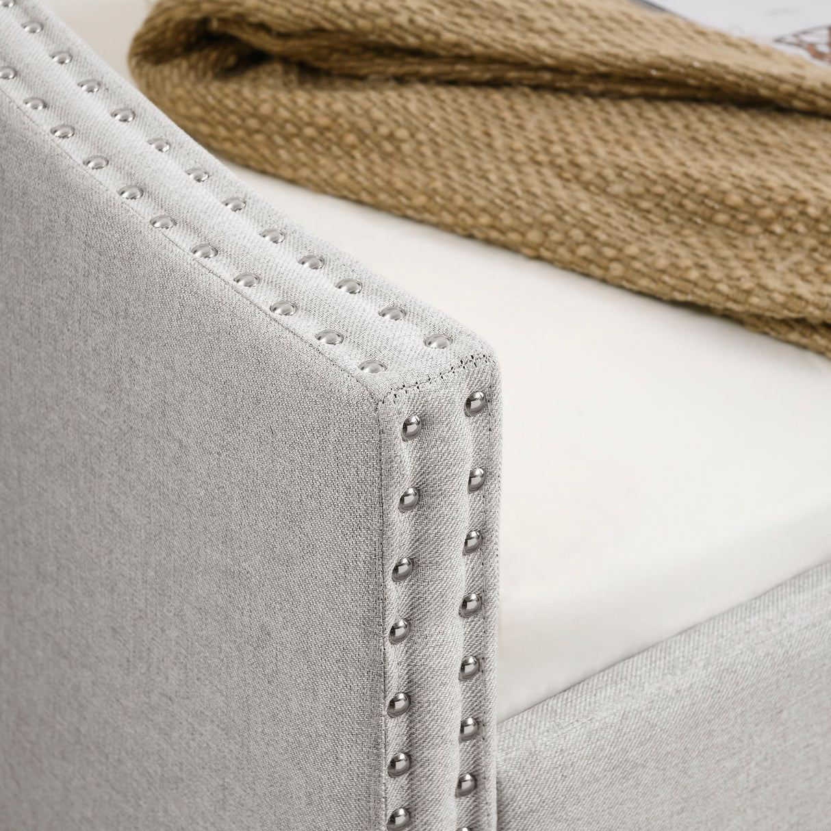 Upholstered Tufted Daybed With Drawers, Waved Arms