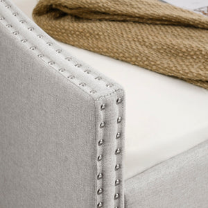 Upholstered Tufted Daybed With Drawers, Waved Arms