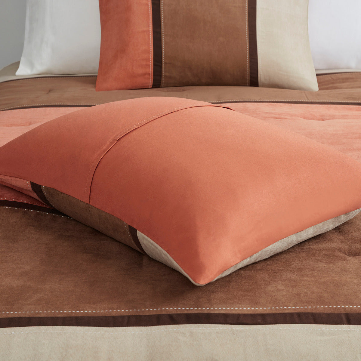 7 Piece Faux Suede Comforter Set Coral Queen