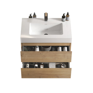 Alice 30" Wall-Mounted Bathroom Vanity, Natural Wood with Soft-Close Drawers