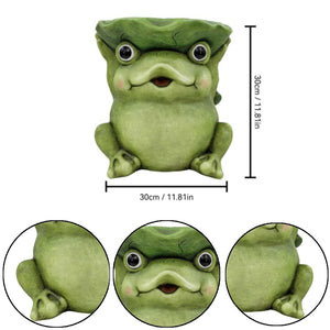12'' Cute Frog Statue With Lotus Leaf Hat