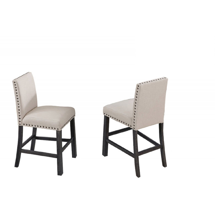 Natural Upholstered Counter Dining Chair Set with Nailhead Trim - Linen Blend