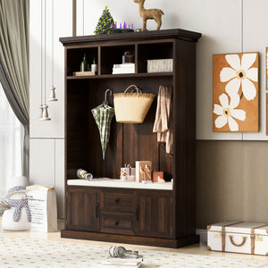 Hall Tree With 3 Hooks, Coat Hanger, Entryway Bench, Storage Bench, 3 In 1 Design
