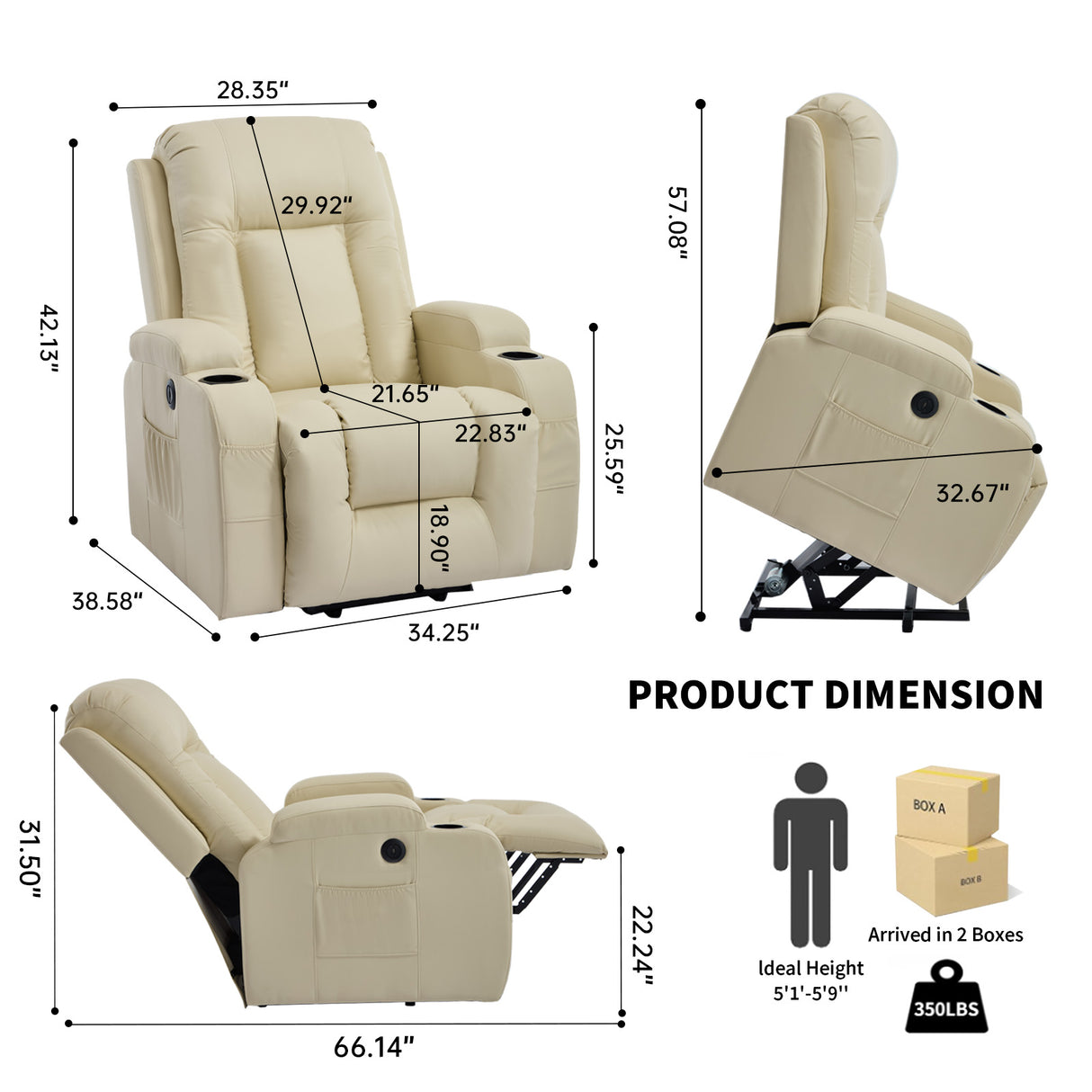 Beige PU Infinite Position Power Lift Recliner Chair