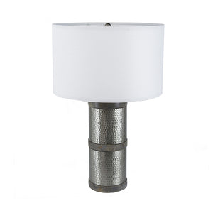 D16x24.4" Hammered Iron Table Lamp with Mango Wood