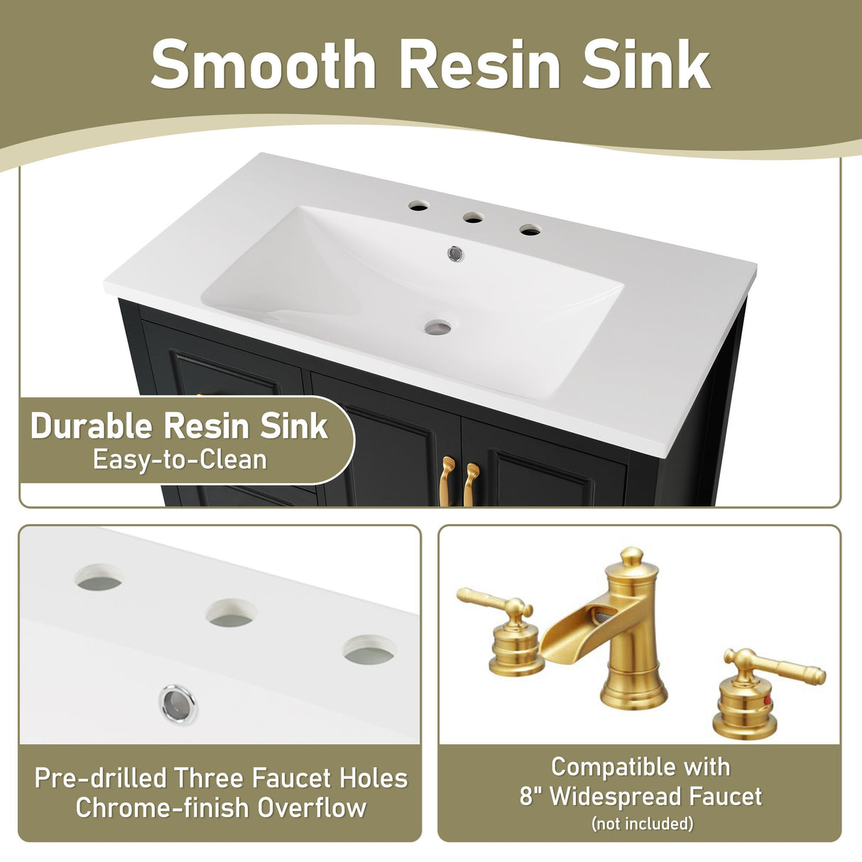 Bathroom Vanity With Sink, Soft Closing Doors & Drawers, Metal Handles