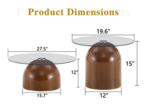 Nesting Coffee Table Set of 2 with Glass Desktop in Walnut